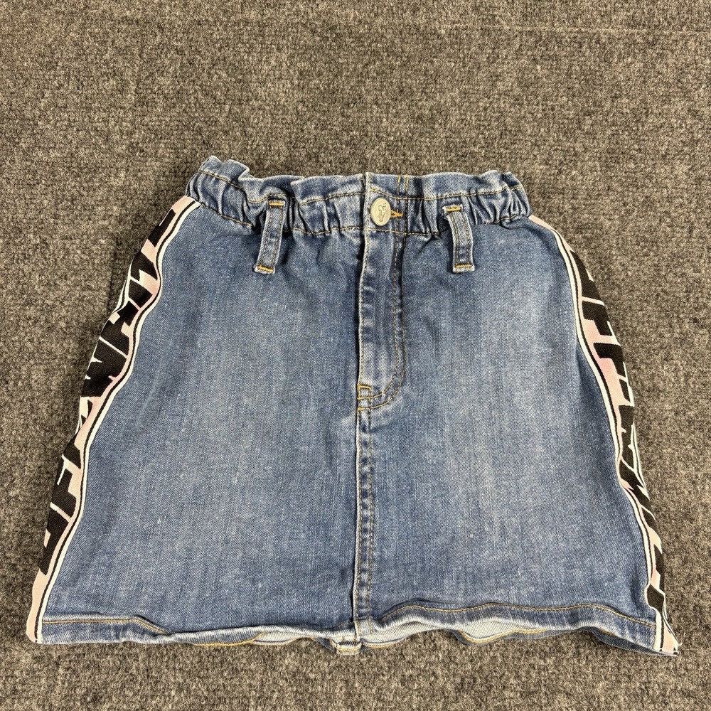 $623 Off White Kids Girl's Blue‎ Logo-Stripe Denim Skirt Size 6